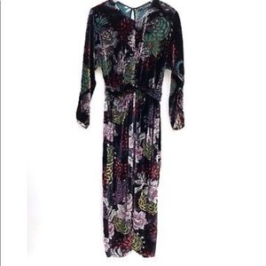 NWOT ZARA Draped Velvet Floral Midi Dress